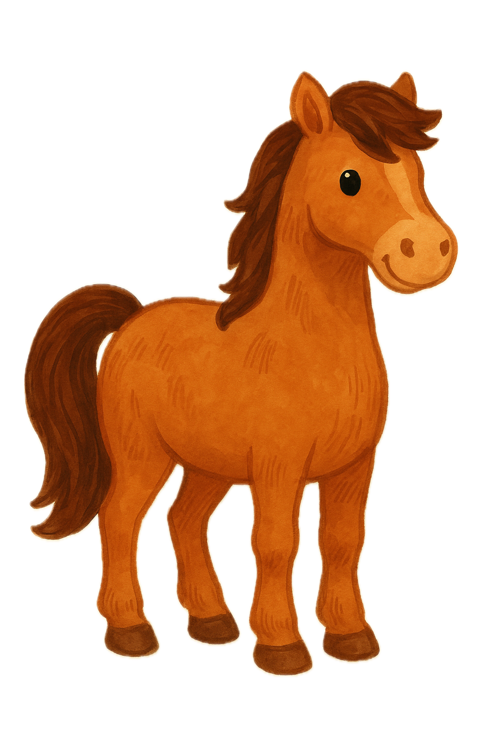 Cute Reddish Brown Horse Illustration – Farm Animal Digital Artwork (Nursery & Kids Decor) - Little Hugs